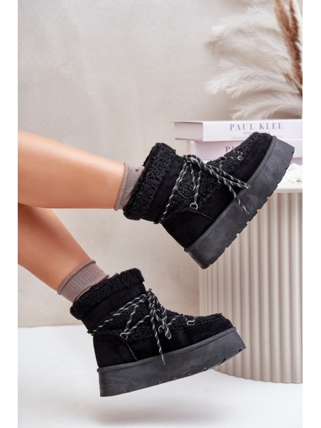 Snow boots on platform with lacing black Izathiel