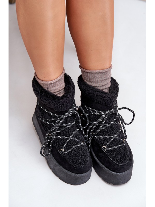 Snow boots on platform with lacing black Izathiel