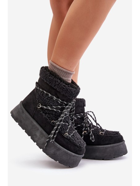 Snow boots on platform with lacing black Izathiel