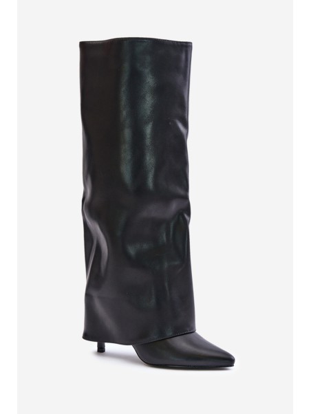 Warm Heeled Boots with Rolled Shaft Black Tamonia