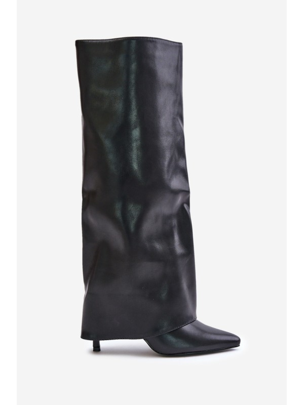 Warm Heeled Boots with Rolled Shaft Black Tamonia