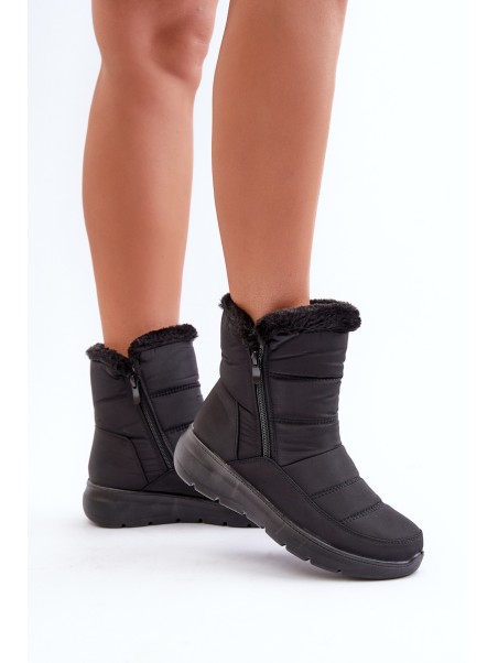 Women's Snow Boots With Zipper And Fur Black Dritane