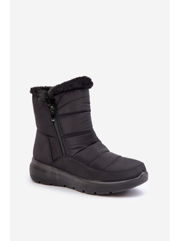 Women's Snow Boots With Zipper And Fur Black Dritane