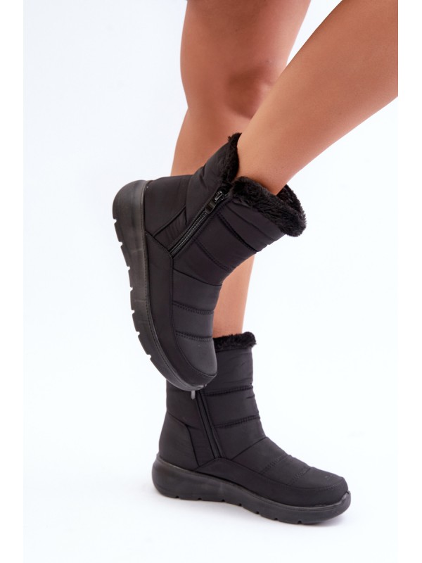 Women's Snow Boots With Zipper And Fur Black Dritane