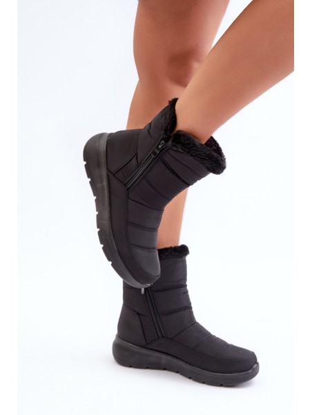 Women's Snow Boots With Zipper And Fur Black Dritane