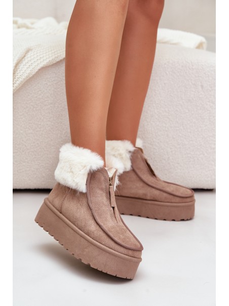 Women's Snow Boots On Platform With Fur And Zipper Dark Beige Filiala