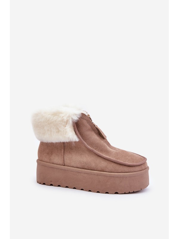 Women's Snow Boots On Platform With Fur And Zipper Dark Beige Filiala