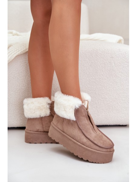 Women's Snow Boots On Platform With Fur And Zipper Dark Beige Filiala