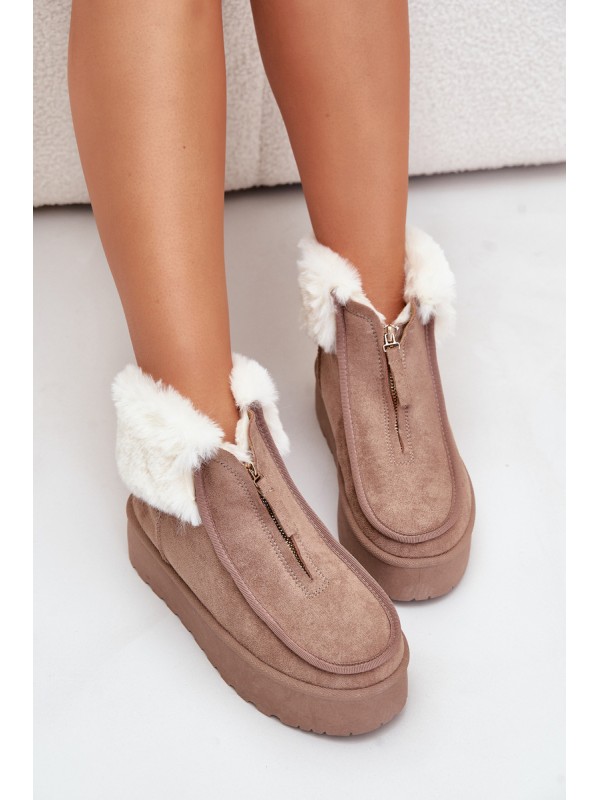 Women's Snow Boots On Platform With Fur And Zipper Dark Beige Filiala