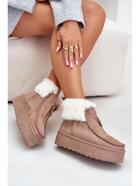 Women's Snow Boots On Platform With Fur And Zipper Dark Beige Filiala