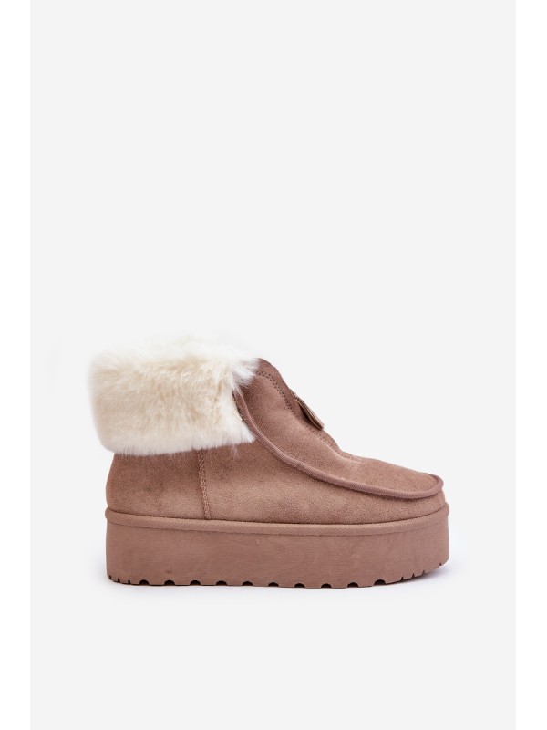 Women's Snow Boots On Platform With Fur And Zipper Dark Beige Filiala