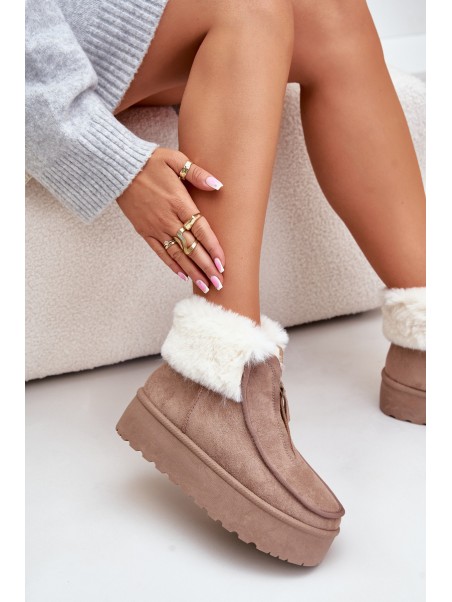 Women's Snow Boots On Platform With Fur And Zipper Dark Beige Filiala