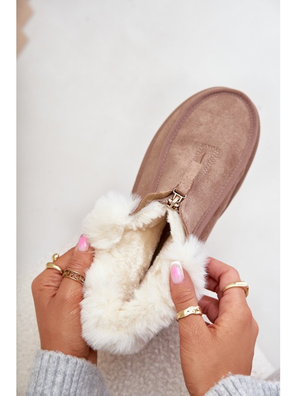 Women's Snow Boots On Platform With Fur And Zipper Dark Beige Filiala