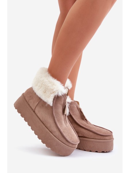 Women's Snow Boots On Platform With Fur And Zipper Dark Beige Filiala
