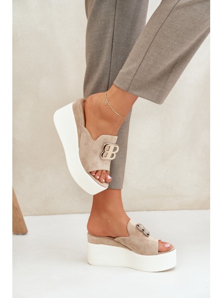 Platform And Wedge Sandals With Decoration Beige Tanonea