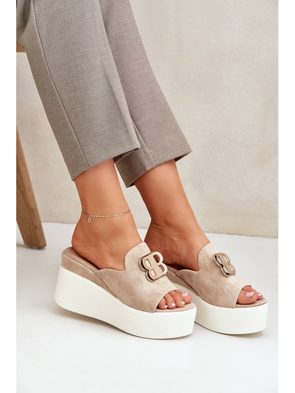 Platform And Wedge Sandals With Decoration Beige Tanonea