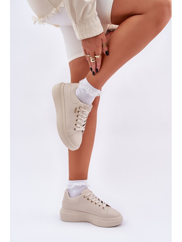 Ladies Sneakers On Platform Eco Leather Light Beige Lelandine