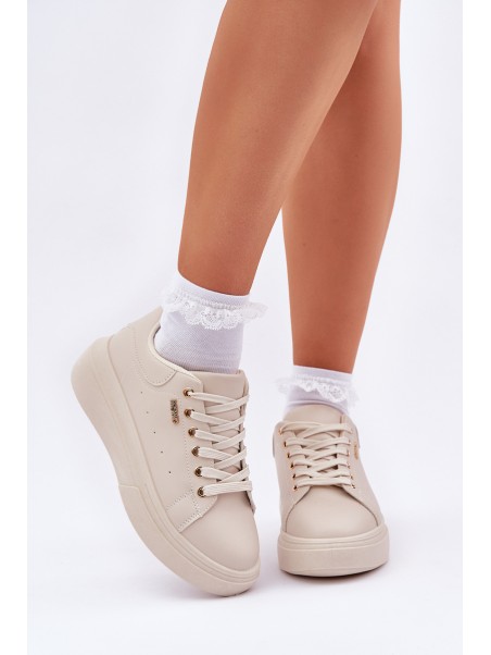 Ladies Sneakers On Platform Eco Leather Light Beige Lelandine