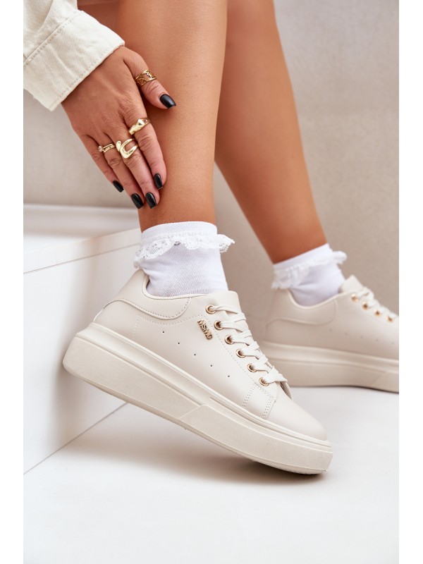 Ladies Sneakers On Platform Eco Leather Light Beige Lelandine