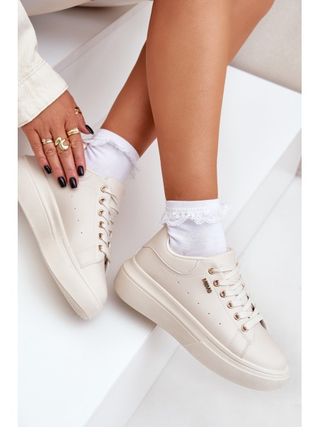 Ladies Sneakers On Platform Eco Leather Light Beige Lelandine