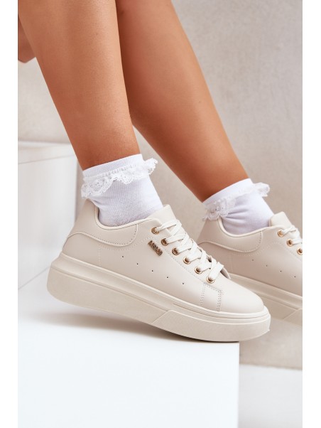 Ladies Sneakers On Platform Eco Leather Light Beige Lelandine