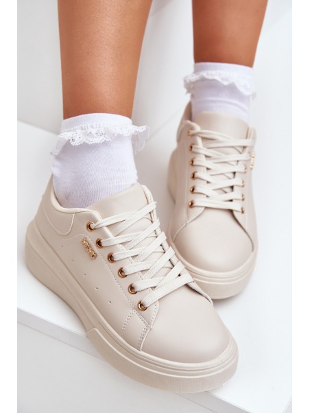 Ladies Sneakers On Platform Eco Leather Light Beige Lelandine