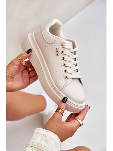 Ladies Sneakers On Platform Eco Leather Light Beige Lelandine