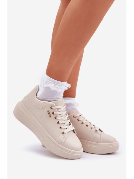 Ladies Sneakers On Platform Eco Leather Light Beige Lelandine