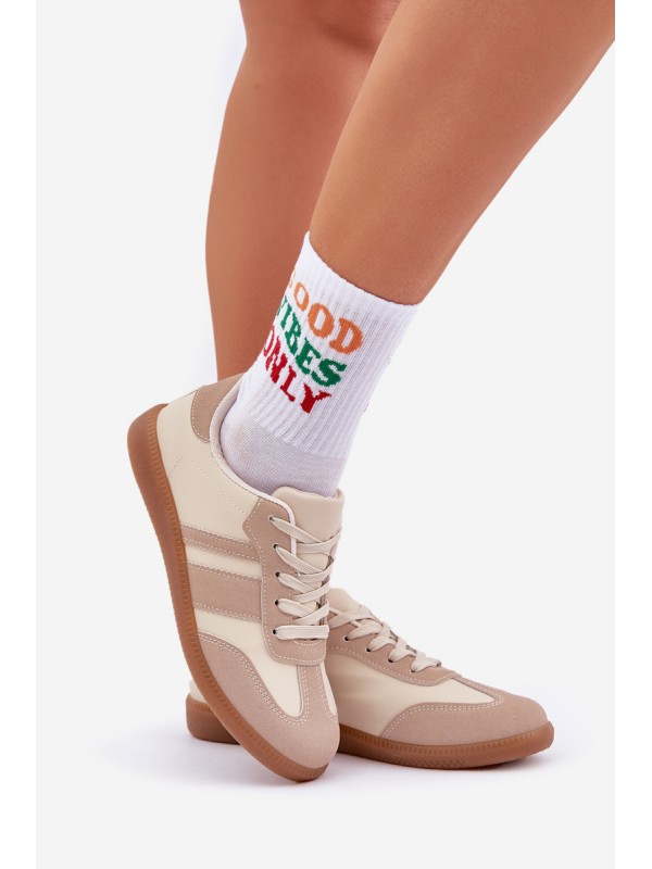 Low Women's Sneakers Made Of Eco Leather Beige Nonalorin