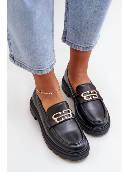 Women Moccasins With Golden Detail Black Trionna