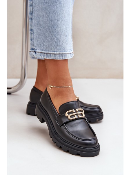 Women Moccasins With Golden Detail Black Trionna
