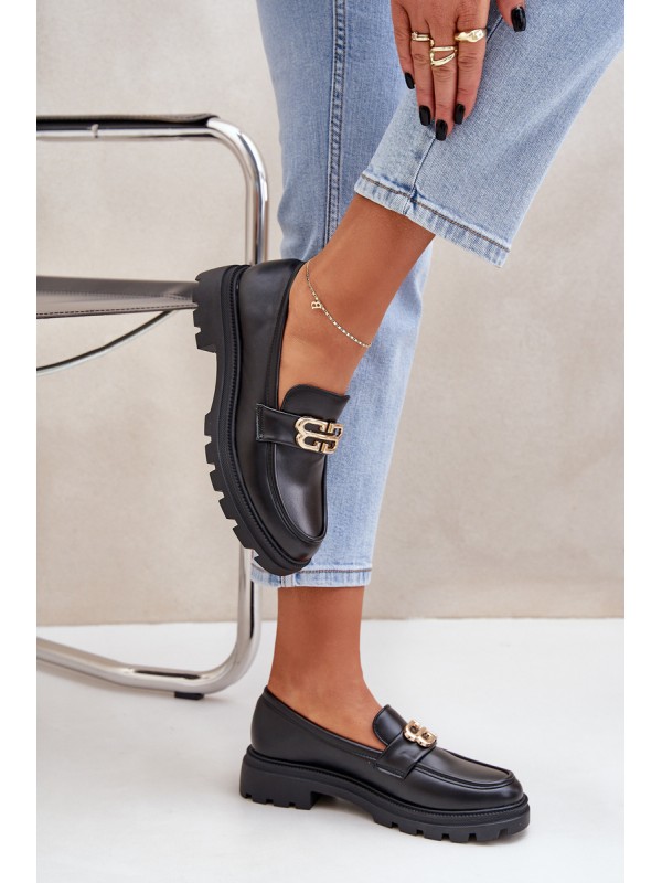 Women Moccasins With Golden Detail Black Trionna