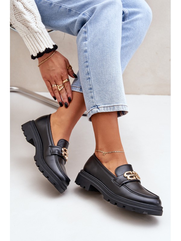 Women Moccasins With Golden Detail Black Trionna