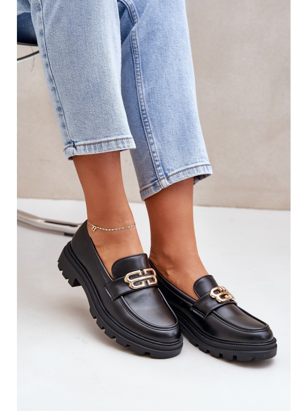 Women Moccasins With Golden Detail Black Trionna
