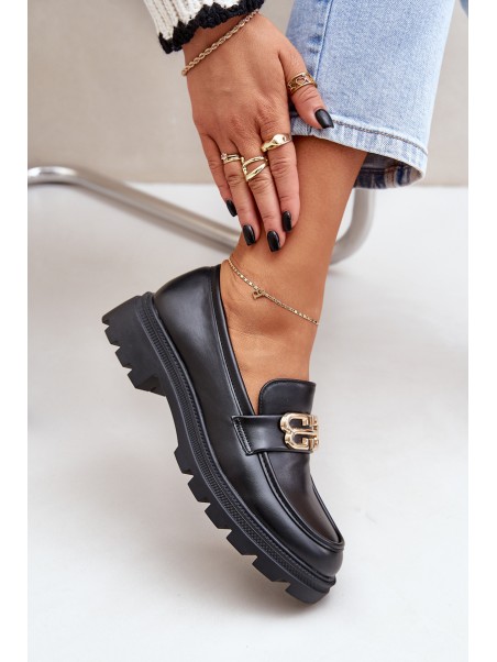 Women Moccasins With Golden Detail Black Trionna