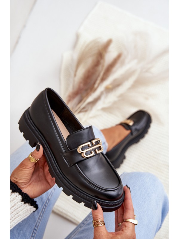 Women Moccasins With Golden Detail Black Trionna