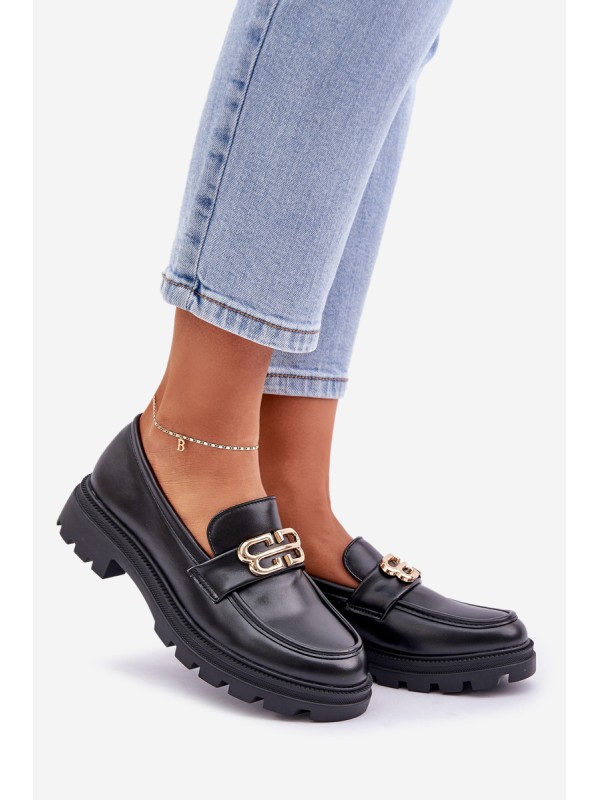 Women Moccasins With Golden Detail Black Trionna