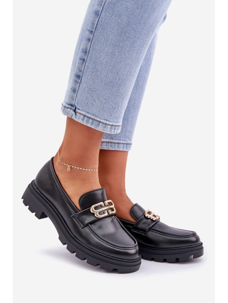 Women Moccasins With Golden Detail Black Trionna