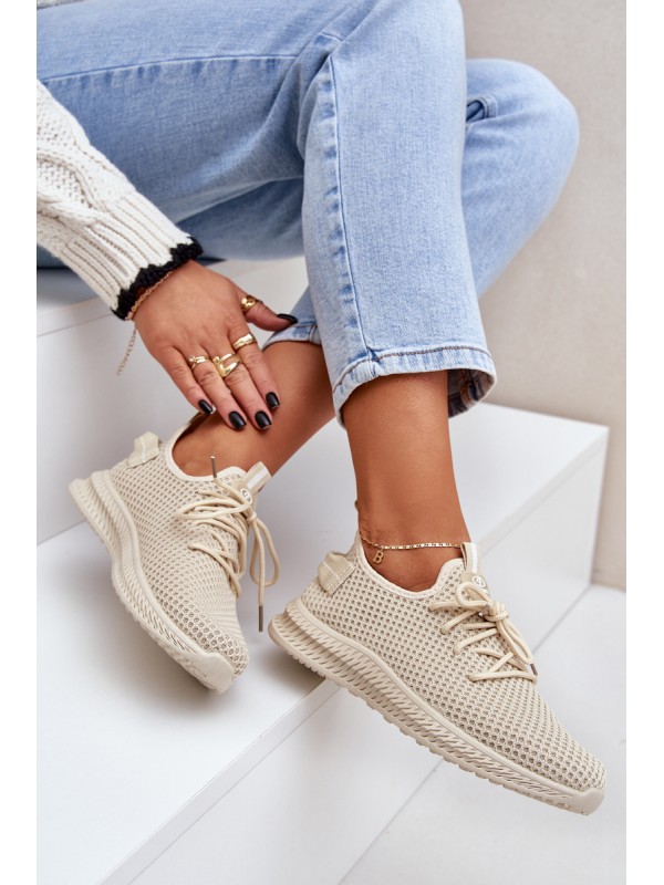 Mesh Slip On Sports Shoes Women Beige Harice