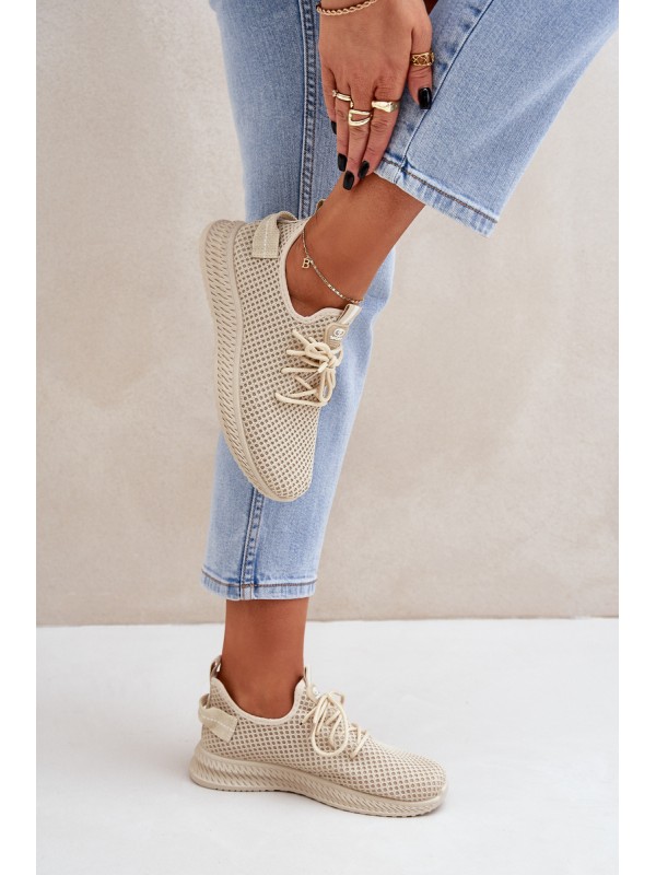 Mesh Slip On Sports Shoes Women Beige Harice