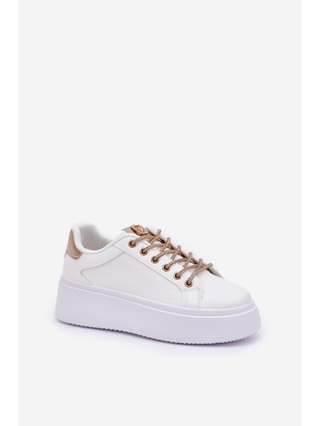 Platform Sneakers With Decorative Laces White-Gold Fonetha