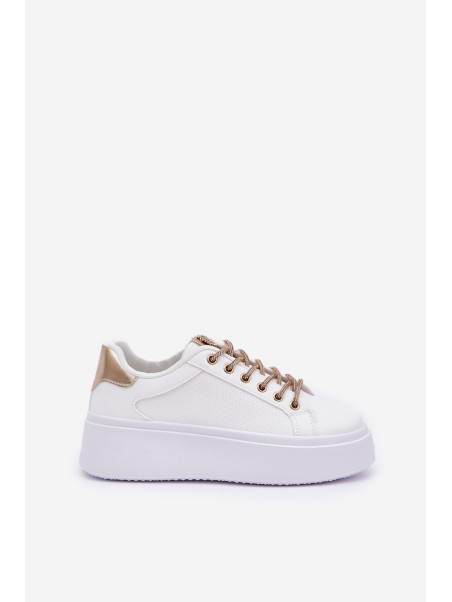 Platform Sneakers With Decorative Laces White-Gold Fonetha