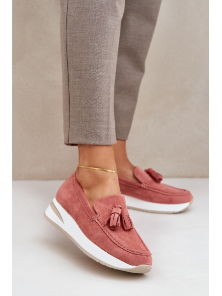 Moccasins On A Delicate Wedge Eco Suede Pink Challavia