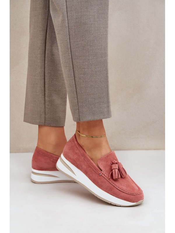 Moccasins On A Delicate Wedge Eco Suede Pink Challavia