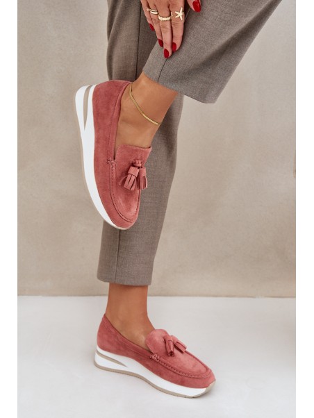 Moccasins On A Delicate Wedge Eco Suede Pink Challavia