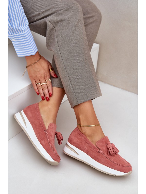Moccasins On A Delicate Wedge Eco Suede Pink Challavia
