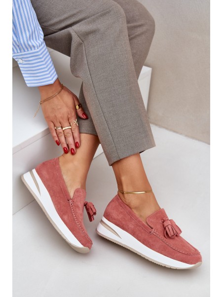 Moccasins On A Delicate Wedge Eco Suede Pink Challavia