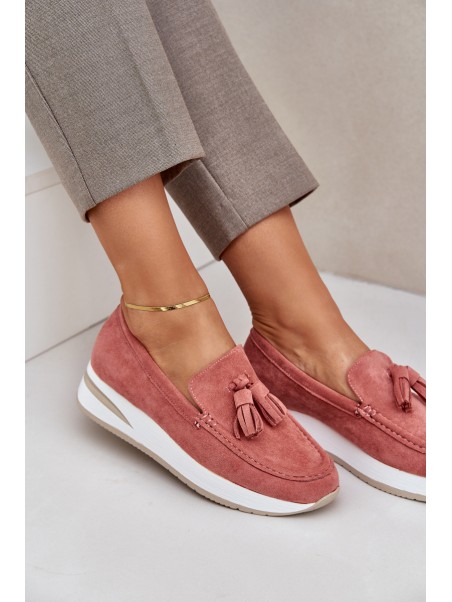 Moccasins On A Delicate Wedge Eco Suede Pink Challavia