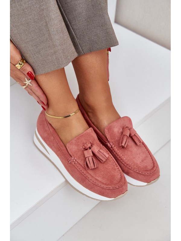 Moccasins On A Delicate Wedge Eco Suede Pink Challavia