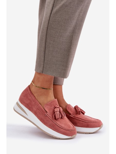 Moccasins On A Delicate Wedge Eco Suede Pink Challavia